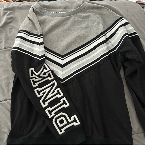 PINK Victoria's Secret Tops - PINK Victoria's Secret Black and Gray Sweater